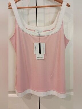 Nine West Blush Pink Tank with White Scoop Trim